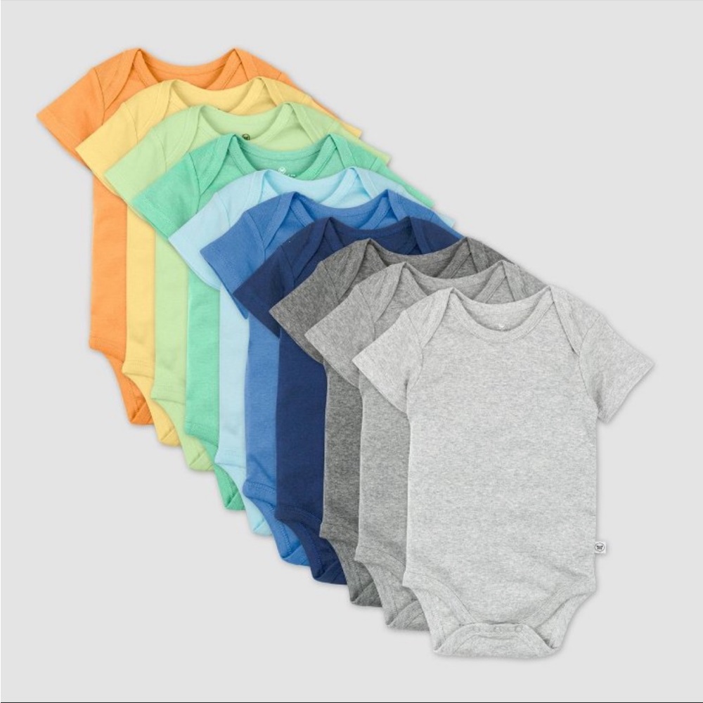 Honest 10pk Organic Cotton Rainbow Short Sleeve Bodysuit - 6-9 months